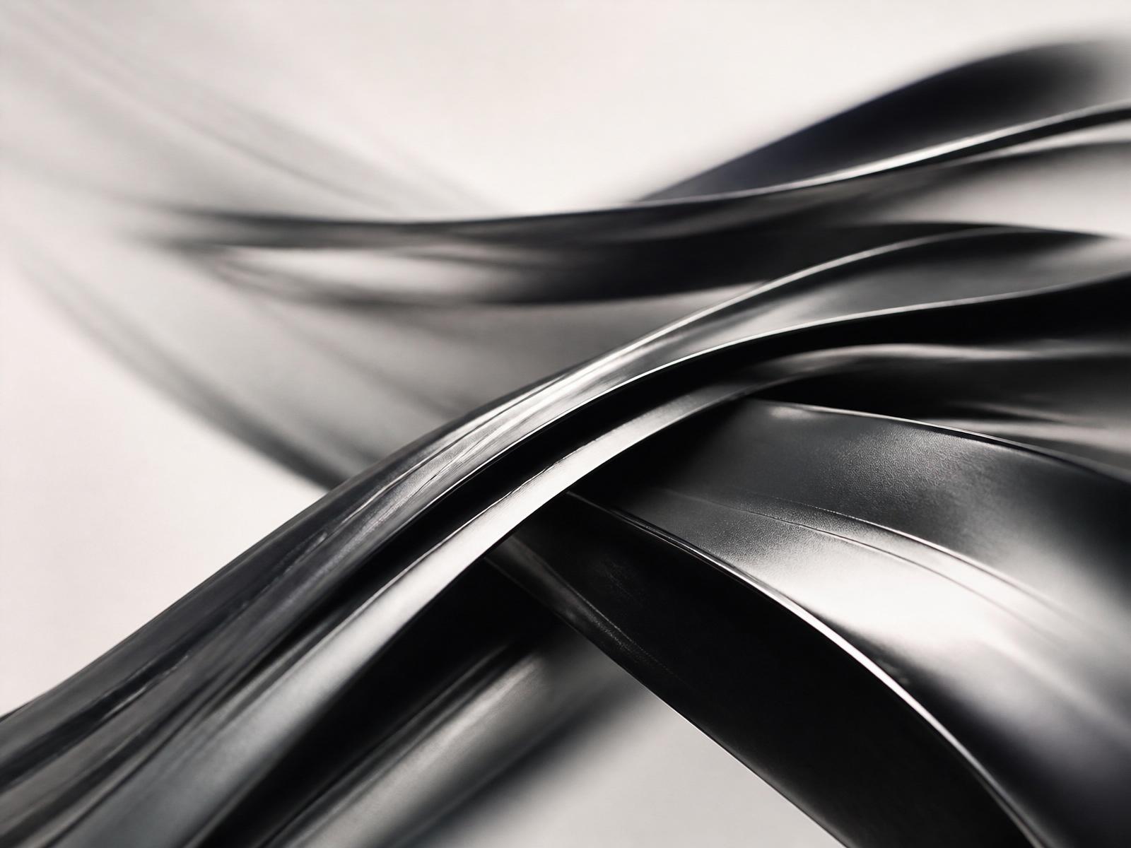 Monochrome sculptural ribbons in motion — an abstract expression of velocity-driven growth.